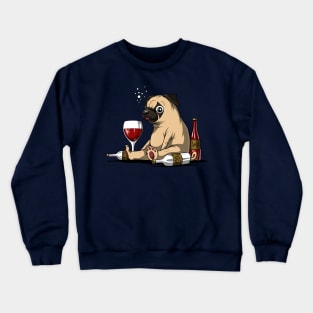 Drunk Pug Wine Drinking Dog Crewneck Sweatshirt